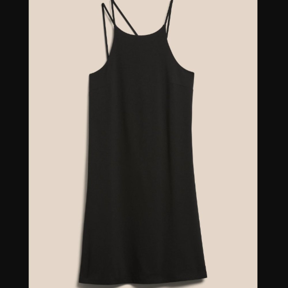 NWT Banana Republic Factory S Black Asymetric-Back Mini Dress Runs Large